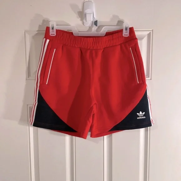 red adidas fleece shorts